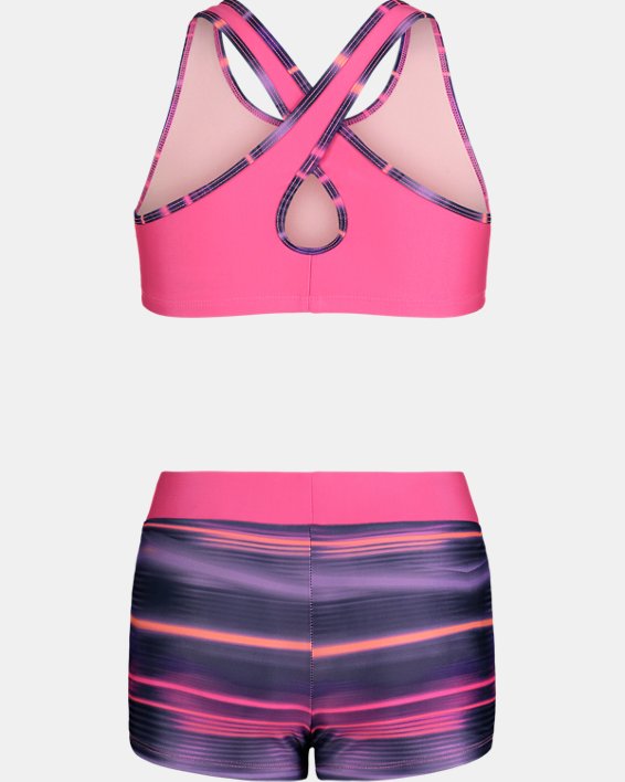 Girls' UA Beam Stripe Racerback Top & Boyshort 2-Piece Swim Set, Pink, pdpMainDesktop image number 1